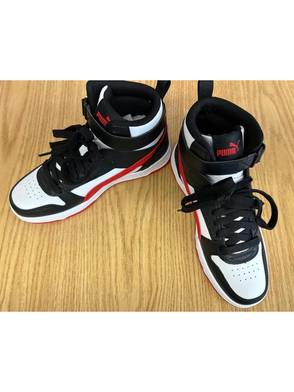 Puma RBD Jr. High Top Sneakers. Red, Black,White. Ankle Strap Laces. Sz 4.5. NIB